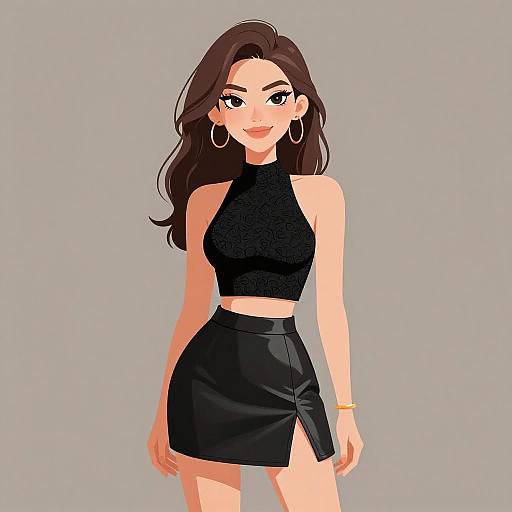 Smiling Woman in Edgy Black Outfit