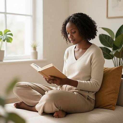 Modest Woman Reading in Cozy Room