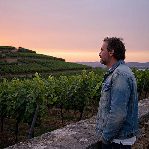 Sunset Vineyard with Bearded Man