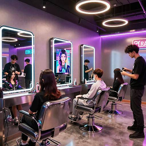 Futuristic Cyberpunk Hair Salon Scene