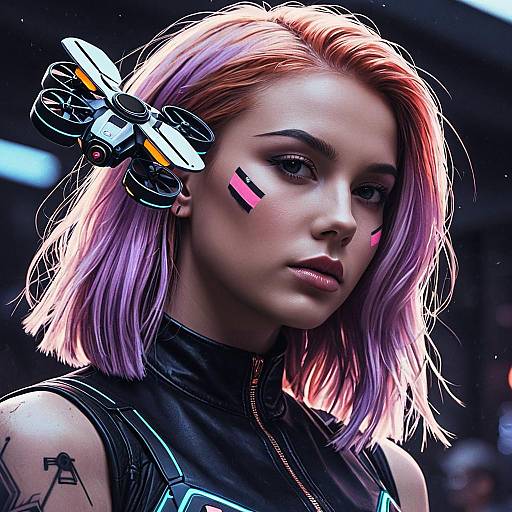 Cyberpunk Girl with Neon Drone