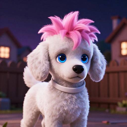 Nervous Poodle in a Nighttime Scene