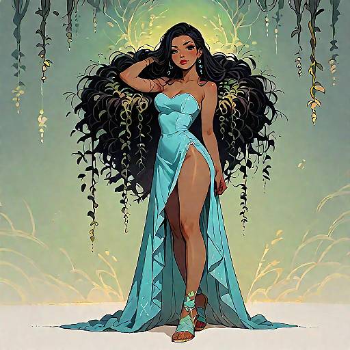 Elegant Woman in Blue Strapless Dress