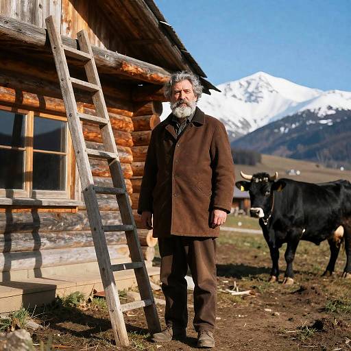 Rustic Winter Scene with Bearded Man