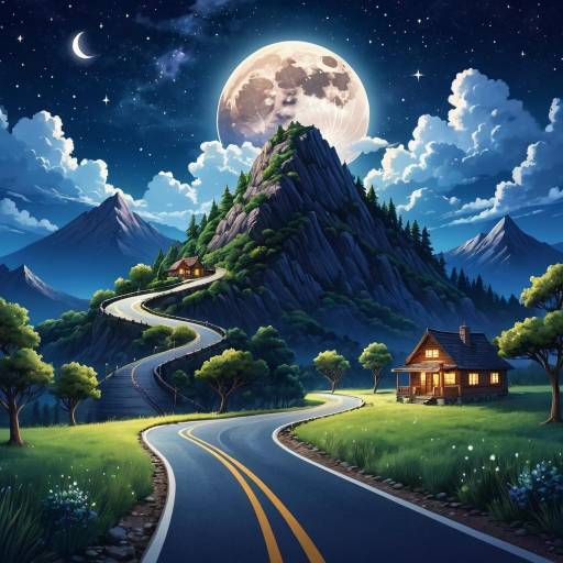 Serene Night Landscape Under the Moon