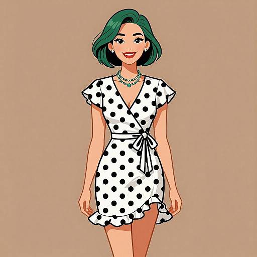 Retro-Inspired Woman in Polka Dot Dress