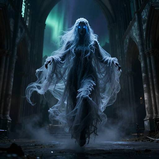 Ghostly Wraith in Abandoned Cathedral
