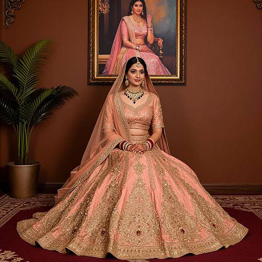 Elegant Indian Bridal Peach Lehenga
