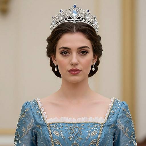 Close-Up of Queen in Blue Dress