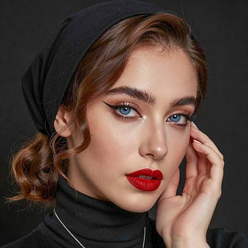 Portrait of woman with blue eyes and red lipstick