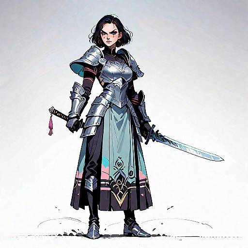 Angry Woman in Full Armor with Sword