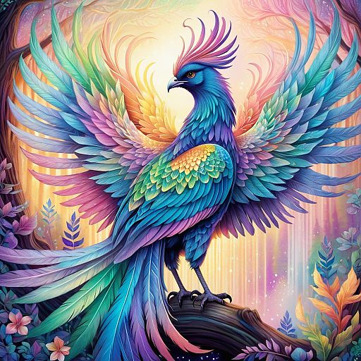 Mystical Phoenix in Enchanted Forest Art Mystical Phoenix in Enchanted Forest Art
