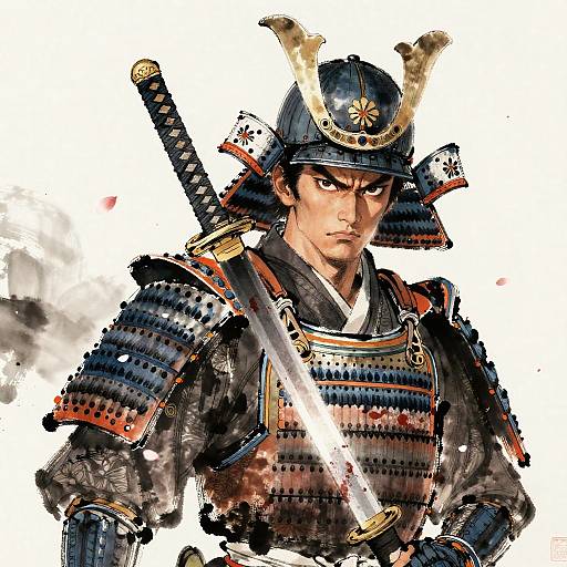 Fierce Samurai Portrait in Ink Style