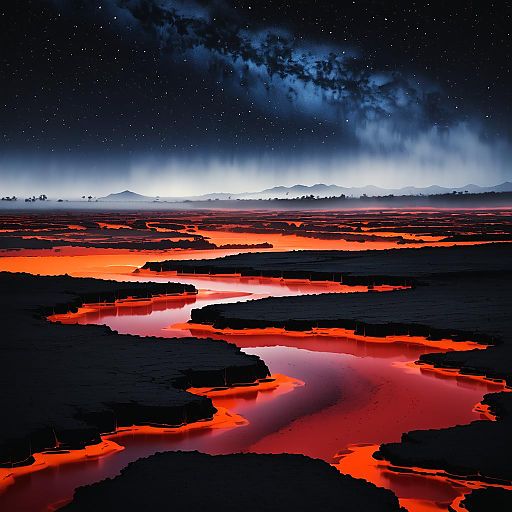 Surreal Lava Flow Landscapes at Midnight Surreal Lava Flow Landscapes at Midnight