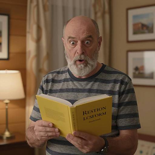 Surprised Middle-Aged Man Reading Book