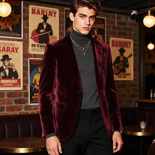 Confident Man in Burgundy Velvet Blazer
