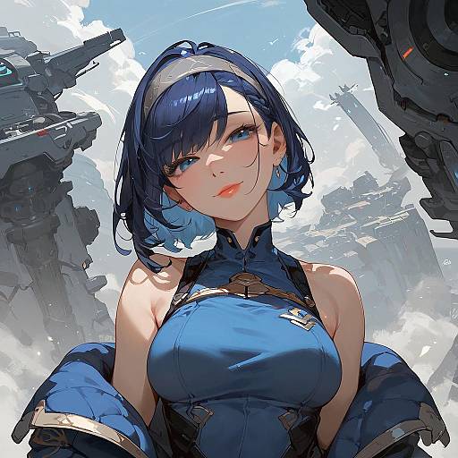 Solo Female Spacecraft Under Stormy Sky