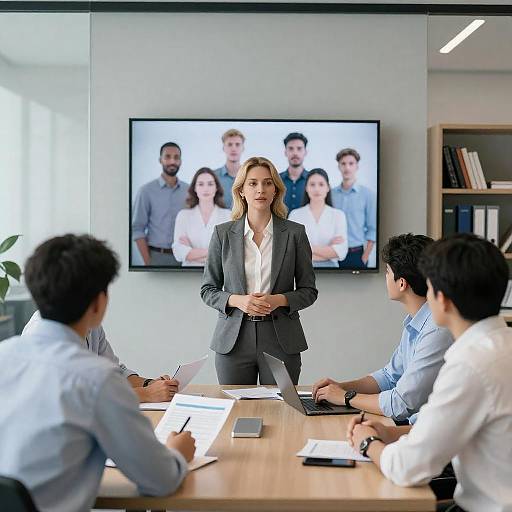 Modern Office Meeting Scene with Confident Speaker
