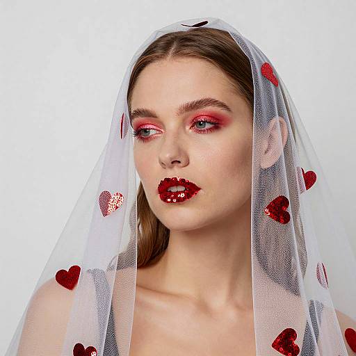 Elegant Woman in Heart-Embellished Veil