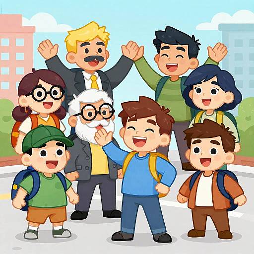 Exaggerated Cartoon Characters in City