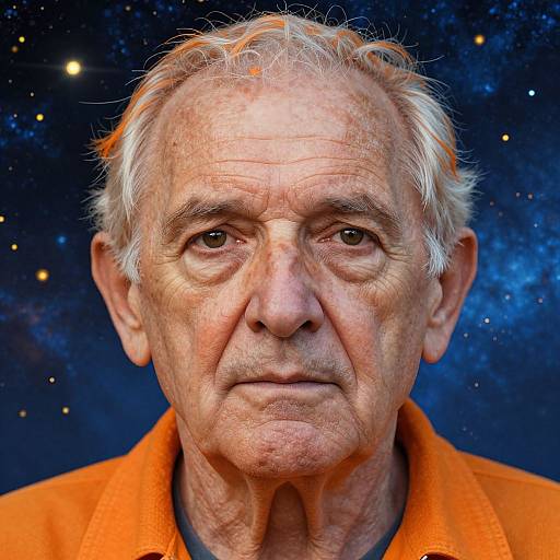 Split-Face Elderly Portrait in Cosmic Colors