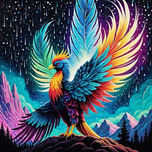 Mystical Phoenix Feathers Under Aurora Lights