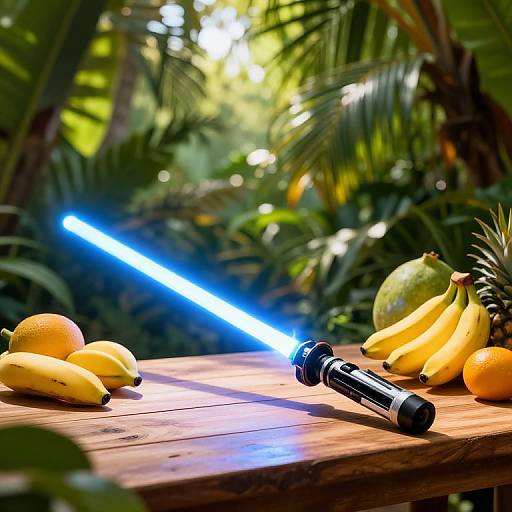 Photorealistic Banana Lightsaber Scene
