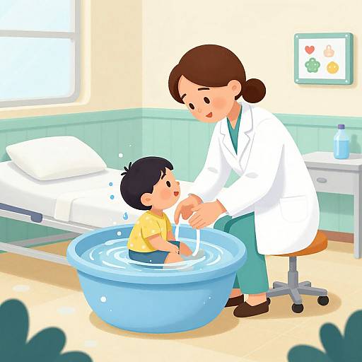 Doctor Treating Child with Hydrotherapy in Hospital