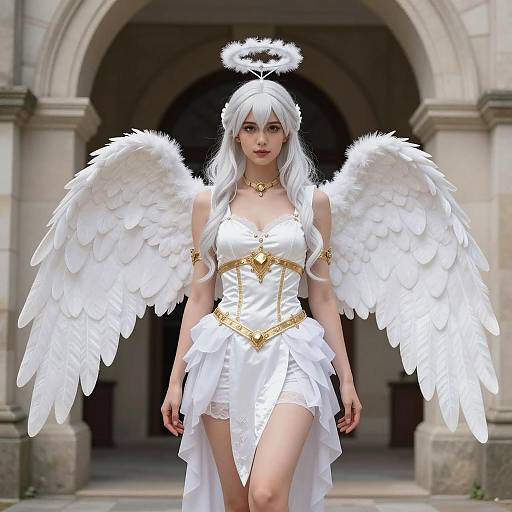 Elegant Angel Cosplay in Stone Archway