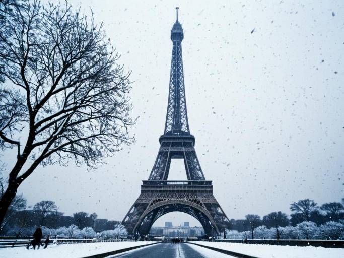 Eiffel Tower Winter Wonderland Wallpaper