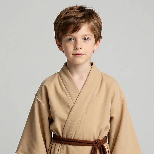 Boy in Tan Robe and Blue Eyes