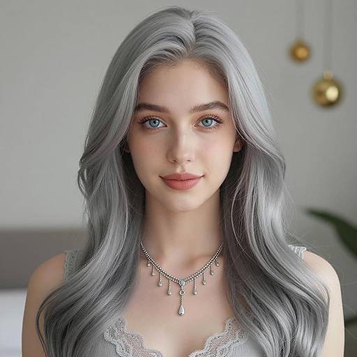 Portrait of Young Woman with Long Silver Hair