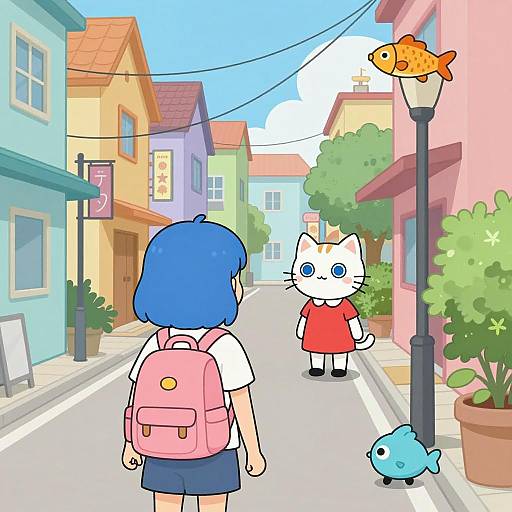 Vibrant Street Scene with Colorful Characters