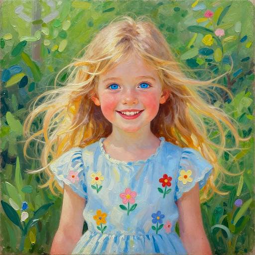 Joyful Girl in Colorful Oil Portrait