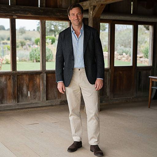 Smart-Casual Man in Rustic Barn