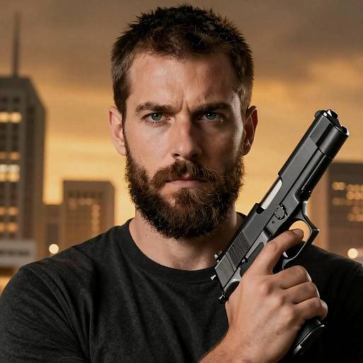 Determined Man in Urban Nightscape