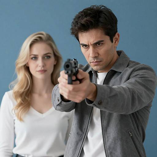 Dynamic Portrait of a Gun-Wielding Duo