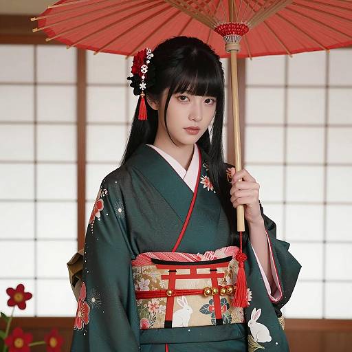 Elegant Asian Woman in Traditional Kimono