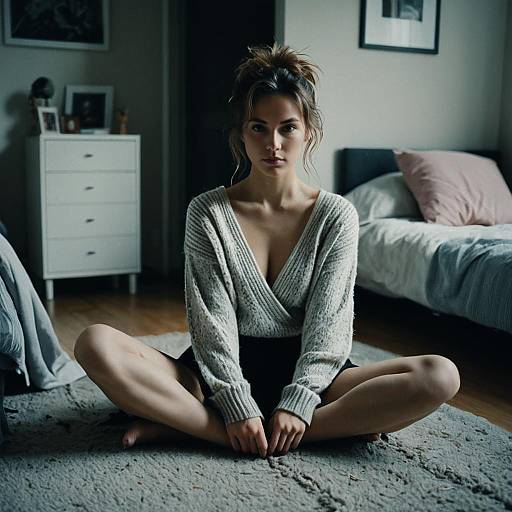 Ballerina Sitting on Bedroom Floor