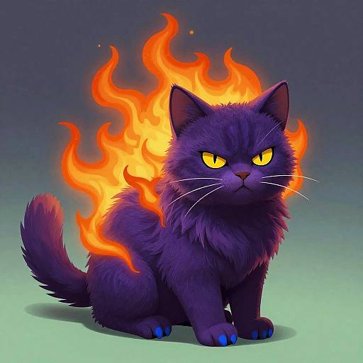 Flaming Purple Cat Fantasy Art
