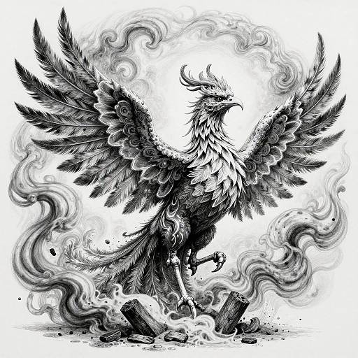 Surreal Phoenix Pencil Drawing