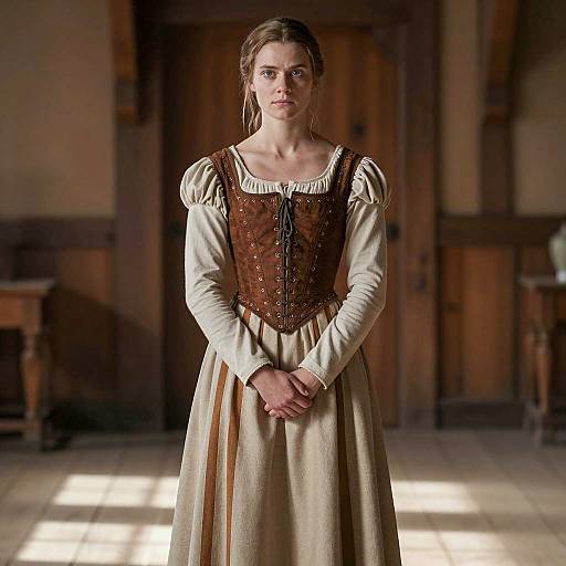 Renaissance Style Woman in Dimly Lit Hall