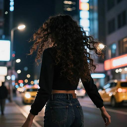 Neon-Lit Curly Hair in Urban Night