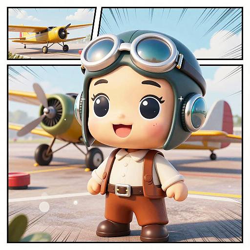 Cheerful Vintage Chibi Pilot Scene