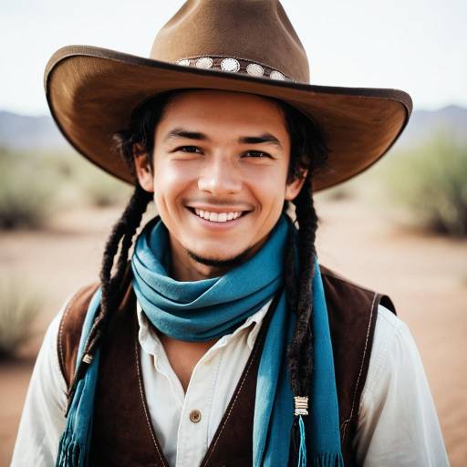 Smiling Young Man in Cowboy Hat and Scarf