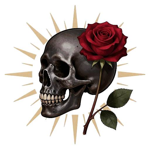 Crimson Rose Skull Portrait in Profile