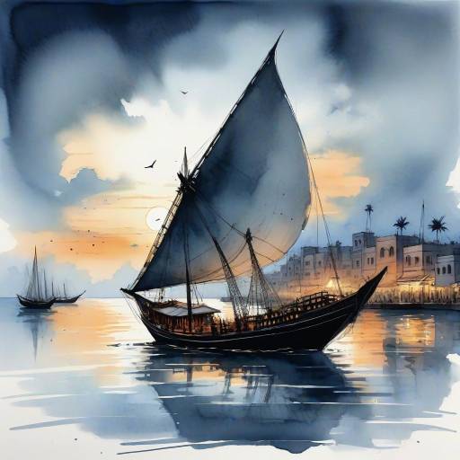 Historic Sailing Ship in Old Harbor at Sunset