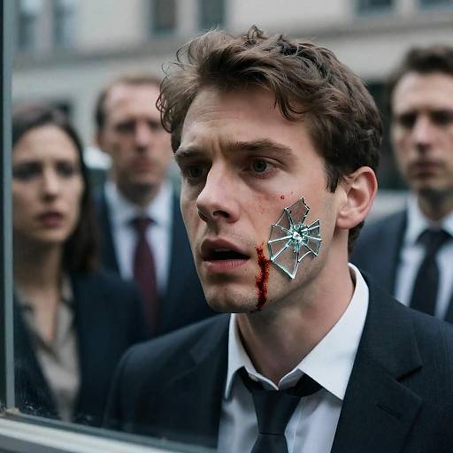 Shocked Man with Shattered Glass Reflection