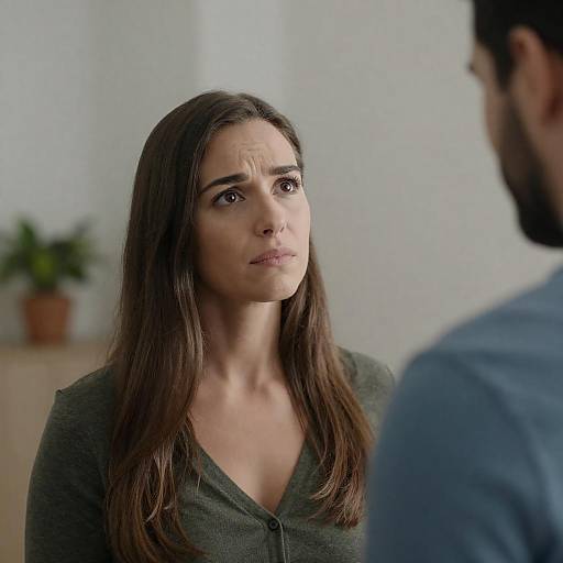 Worried Woman Confronts Bearded Man