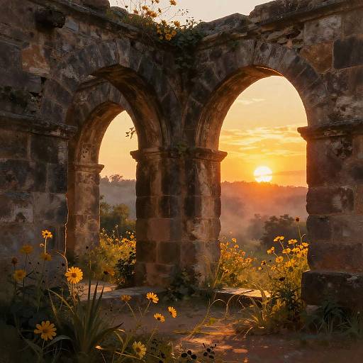 Sunset Through Ancient Stone Arches